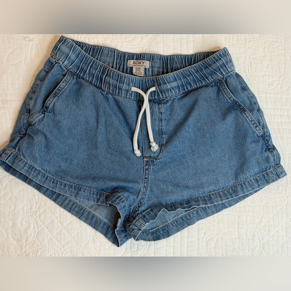 Roxy Impossible Denim Shorts Women’s XS Mid Drawstring Pockets Y2K Cotton Beach